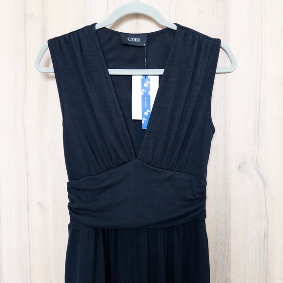 Cider Womens Jumpsuit Size S Black Sleeveless Wide Leg Ribbed Chic Minimalist - Picture 3 of 9